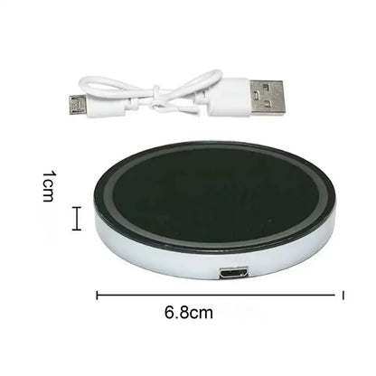 Dimensions du sous-verre lumineux : 6,8 cm de diamètre, 1 cm d'épaisseur, avec son câble USB